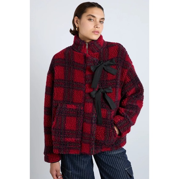 Damson Madder Jackets & Blazers - New Damson Madder Ingrid Borg Jacket Women 10 Red Check Ribbon Quilt Preppy Coat